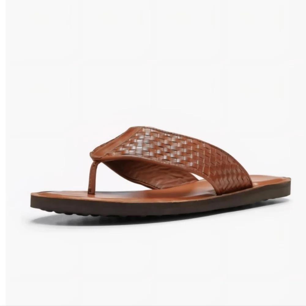 Donald J Pliner Palmer Calf Leather Flip-Flops Saddle/Cognac Size 12M NWOT